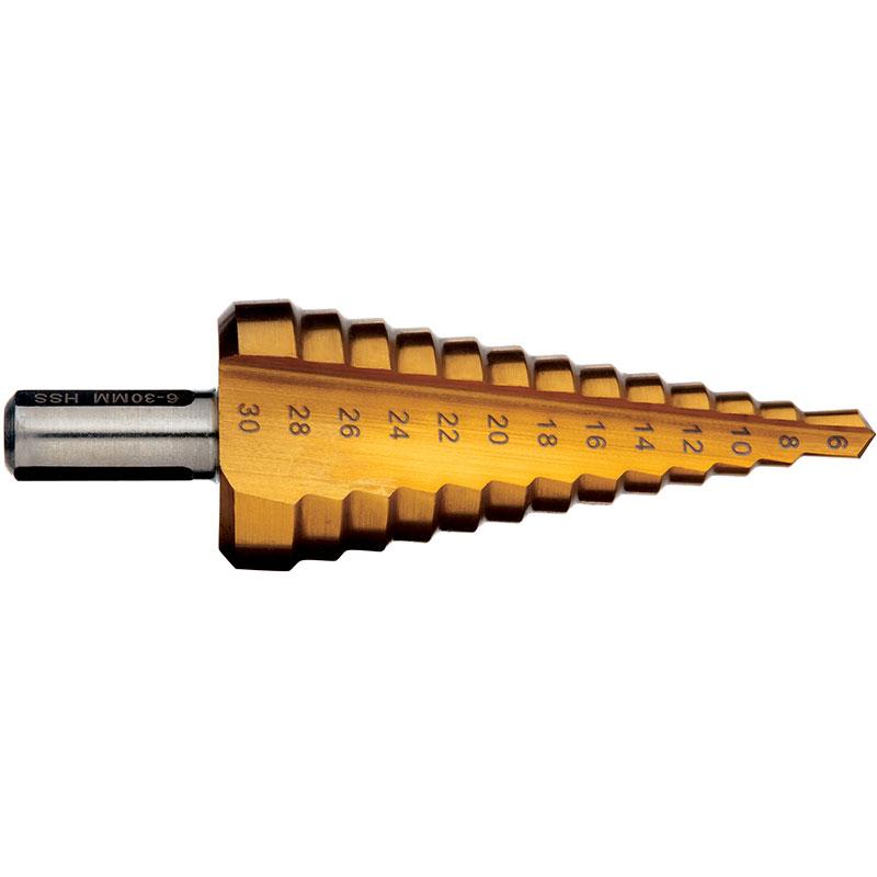 ALPHA STEP DRILL 6 - 36MM - HSS TITANIUM NITRIDE COATED 